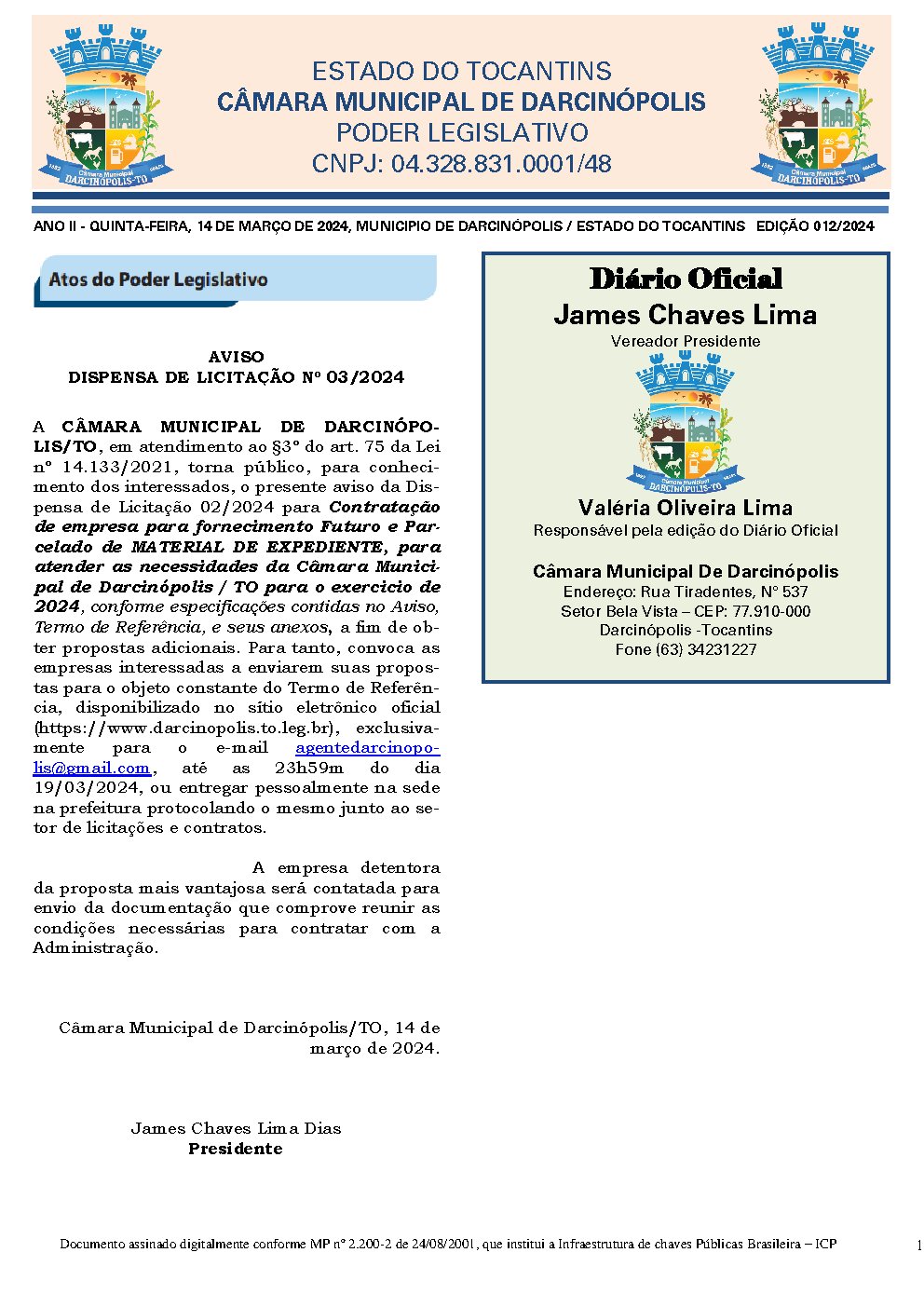 Diário Oficial - Edição 012/2024